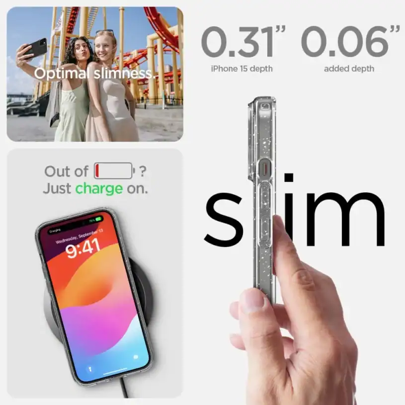 Spigen Liquid Crystal Калъф за Apple iPhone 15, прозрачен с брокат - Image 2
