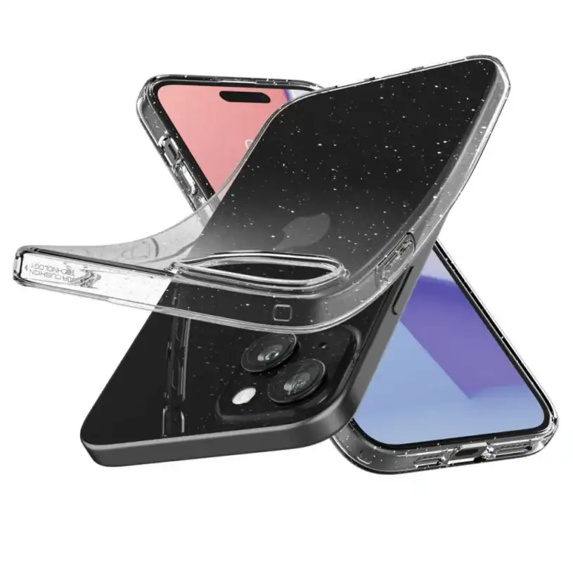 Spigen Liquid Crystal Калъф за Apple iPhone 15, прозрачен с брокат - Image 7