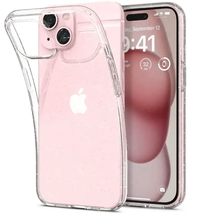 Spigen Liquid Crystal Калъф за Apple iPhone 15, прозрачен с брокат
