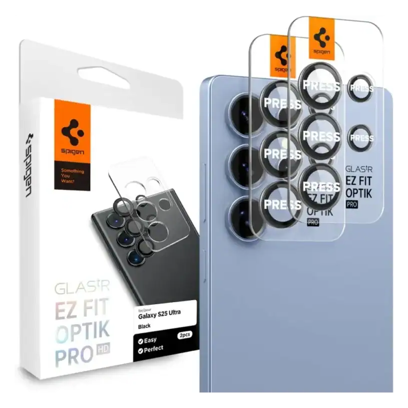 Spigen Optik Pro HD Glas.tr EZ Fit Защита за Камери за Galaxy S25 Ultra, Черна [2 БРОЯ]